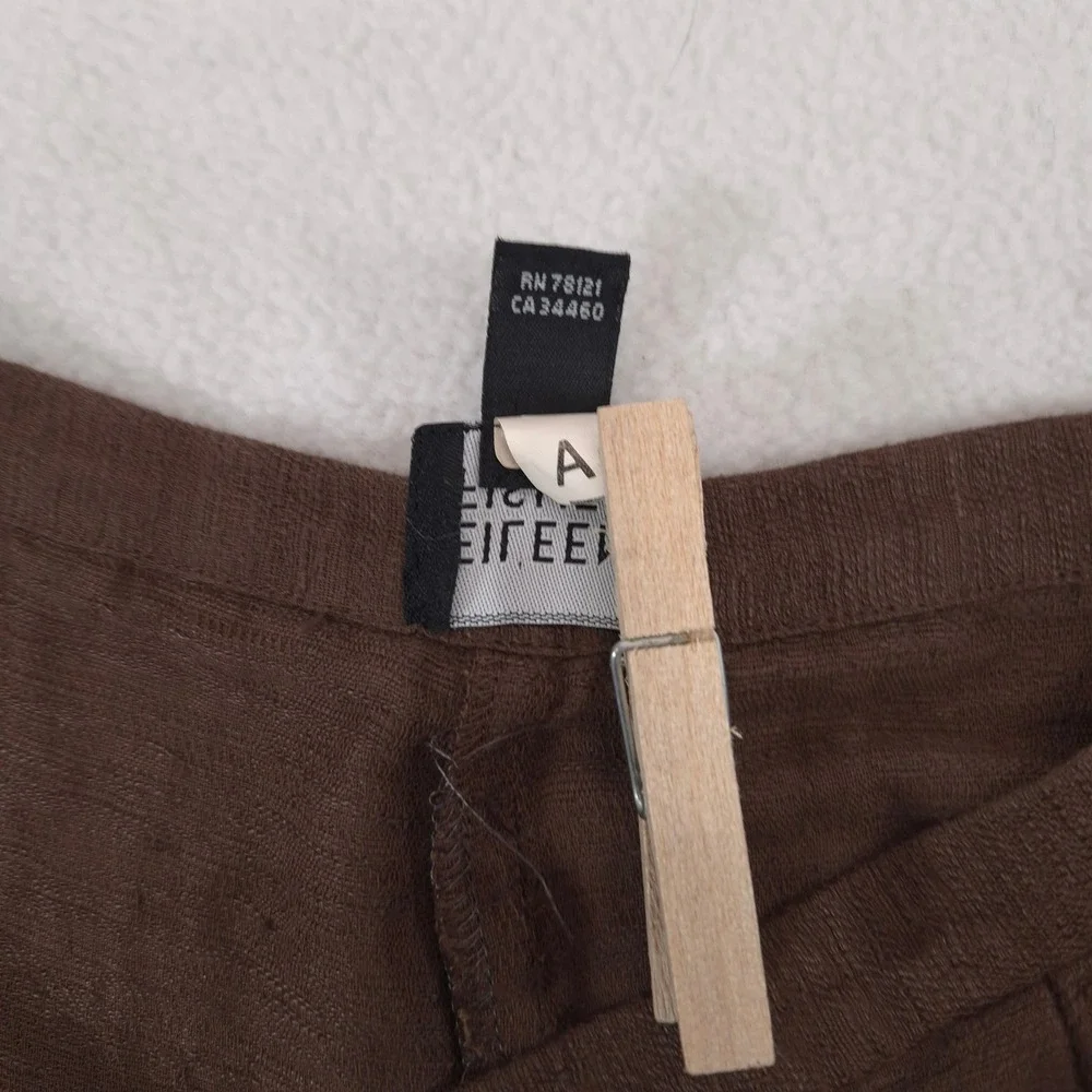 Eileen Fisher Wide Leg Pants Brown L Minimalist Quiet Luxury 100% Linen Trousers - Picture 5 of 9